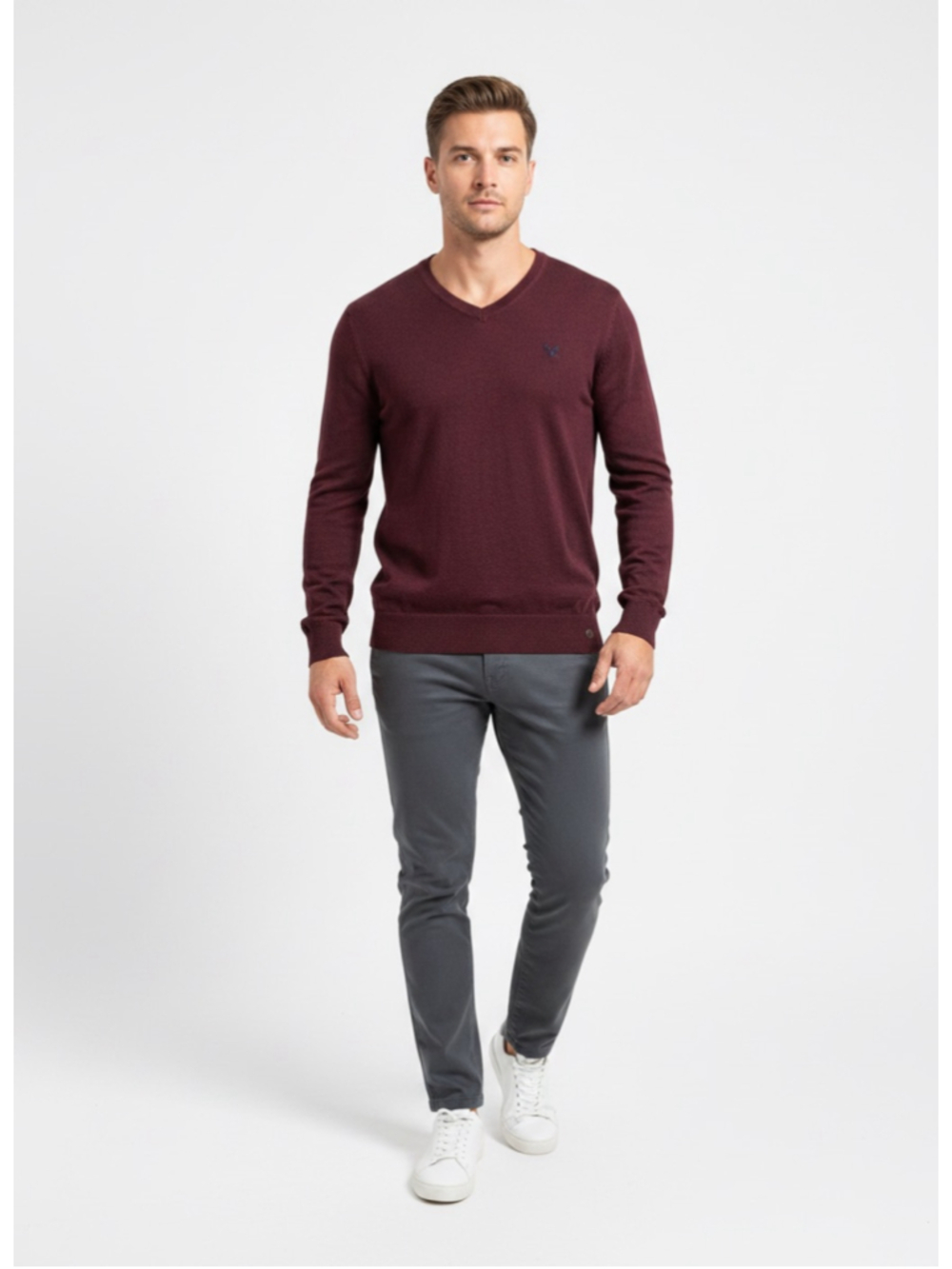 American Eagle Mens XL Burgundy V-Neck Sweater Athletic Fit Long Sleeve Cotton